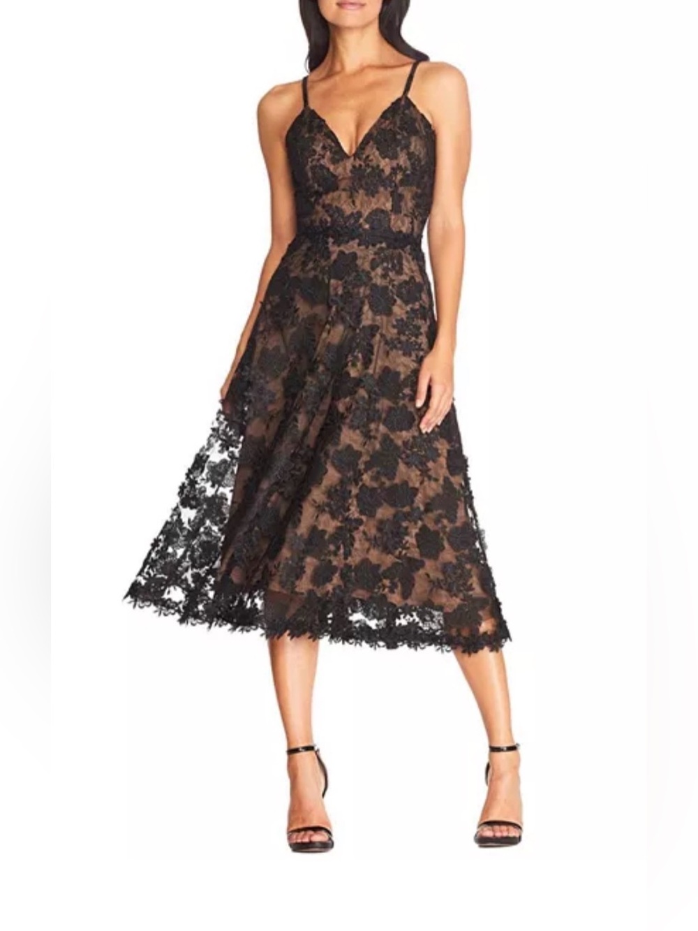 Dress the Population Black Floral Midi Dress